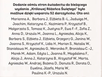 Królowa Różańca Świętego nr 71 darczyńcy