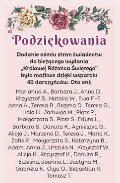 Lista darczyńców z Królowej Różańca Świętego nr 76
