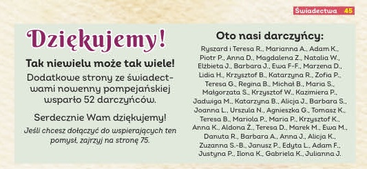 Królowa Różańca Świętego nr 79 darczyńcy