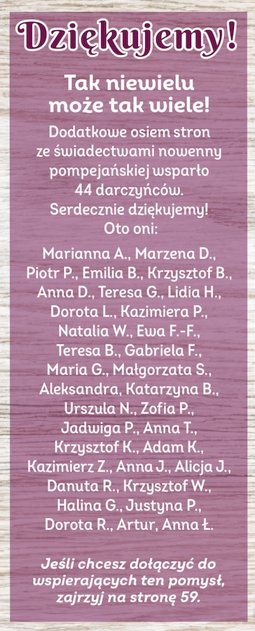Darczyńcy na 8 stron dla Królowej Różańca Świętego