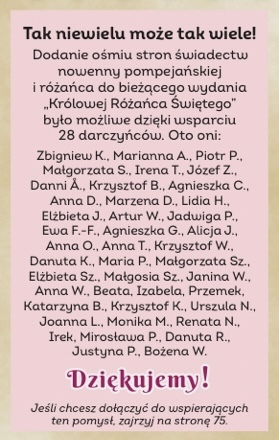 Darczyńcy na 8 stron dla Królowej Różańca Świętego nr 84